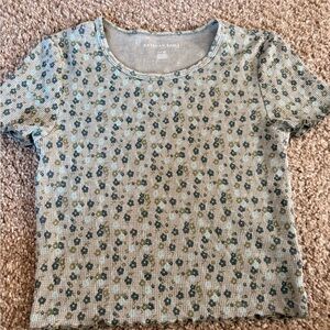 American Eagle Outfitters Ribbed Floral Top - Green and Black
